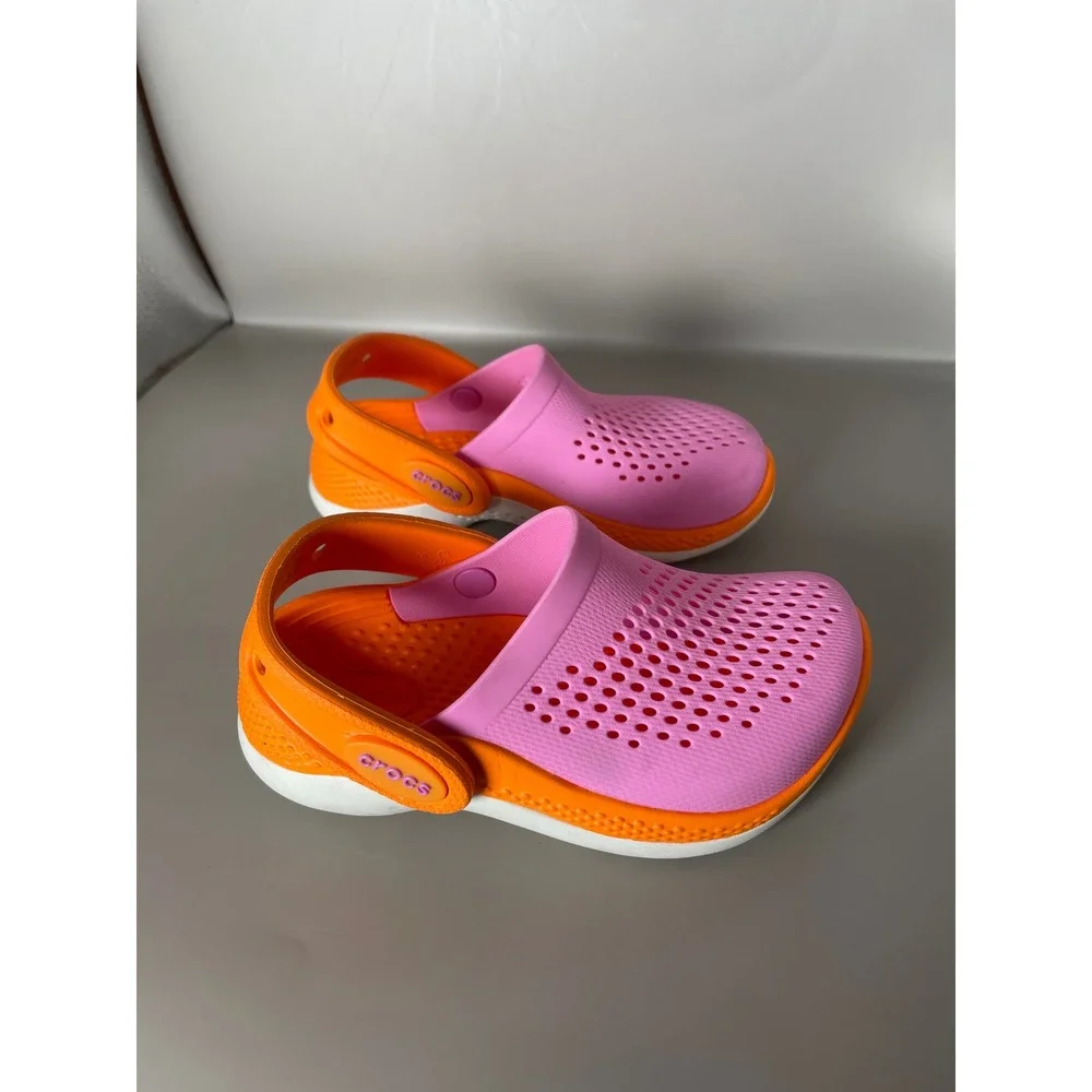 Crocs LiteRide Kids Clogs Pink Orange Size C8 Lightweight Comfort Shoes